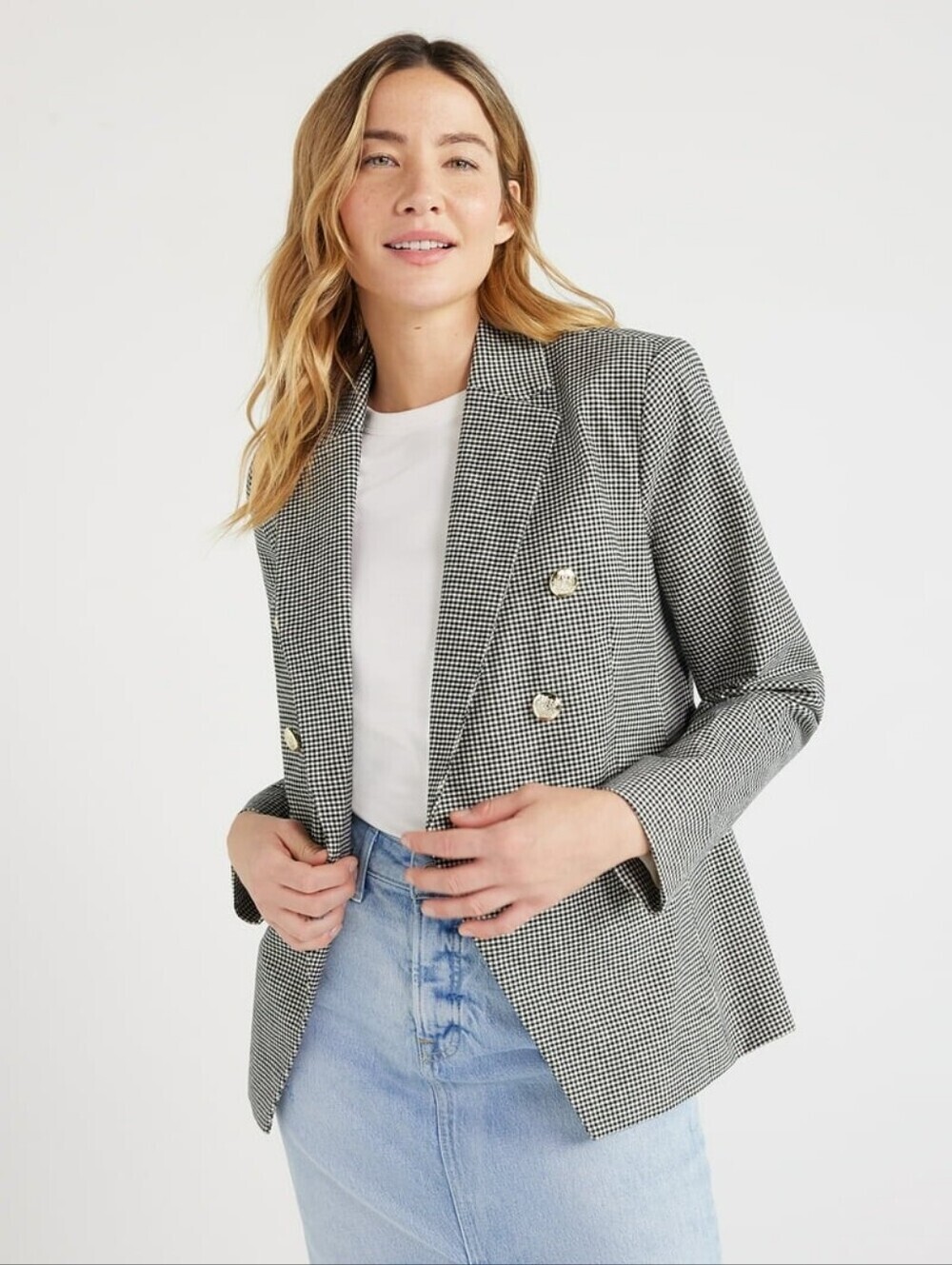 Free Assembly Double-Breasted Houndstooth Blazer - Black & White Size Large